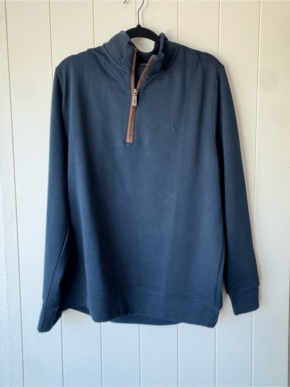 Tailorbyrd Navy Quarter-Zip Sweater with Brown Trim